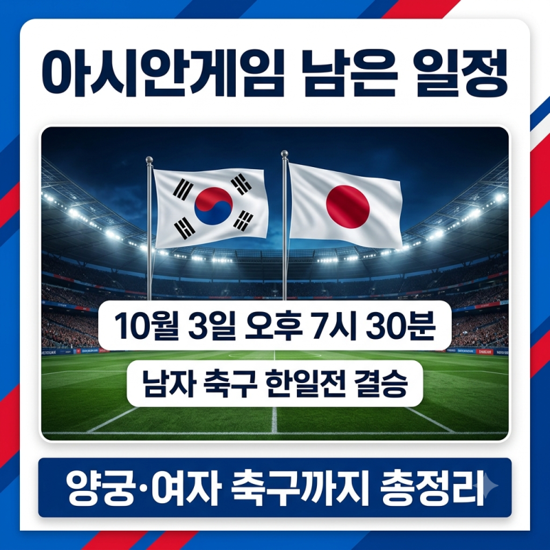 아시안게임 축구 한일전 결승 및 여자 축구 동메달전 양궁 일정 총정리