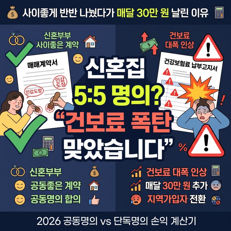 신혼집 명의, 사이좋게 5:5 했다가 건강보험료 폭탄? 2026 공동명의 실전 손익계산