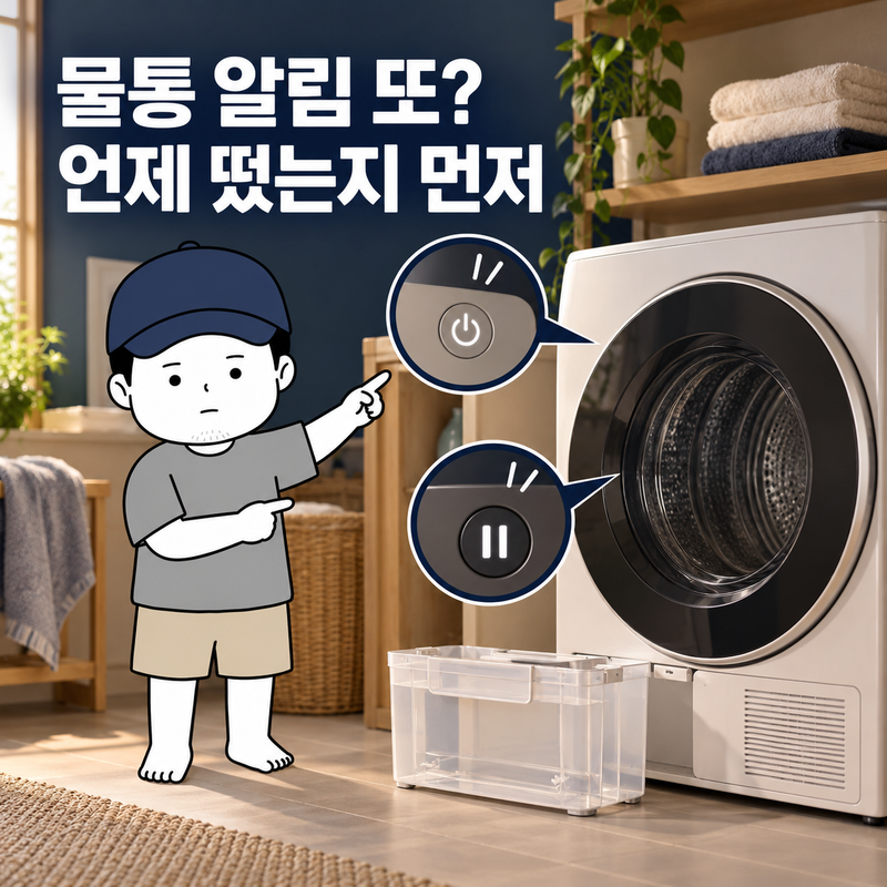 LG 건조기 물통 비움 알림, 전원 직후와 작동 중 정지는 달라요