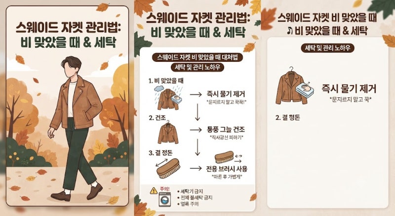 스웨이드 자켓 관리법 비 맞았을 때 대처부터 세탁까지