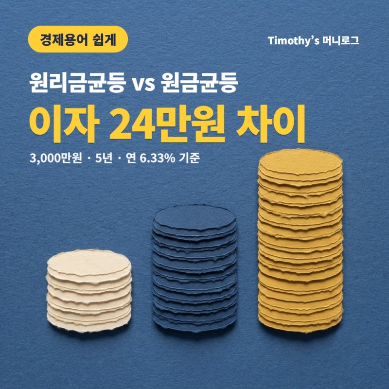 원리금균등 vs 원금균등, 3,000만원 5년이면 이자 24만원 차이예요
