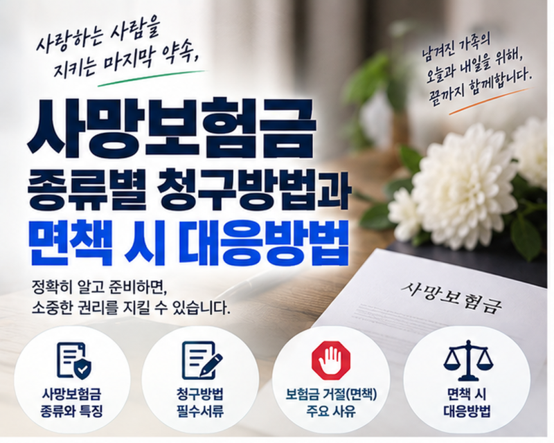 사망보험금 청구방법｜상해·질병·재해사망 차이와 면책 거절 대응방법
