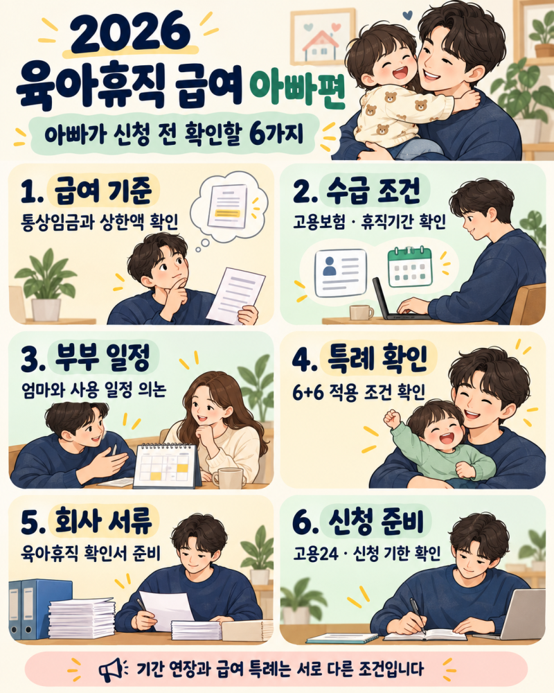 2026 육아휴직 급여 아빠편 얼마 받을까? 6+6 조건·신청방법 정리