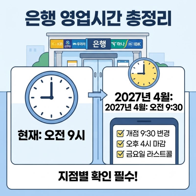 은행 영업시간 바뀐다? 국민·신한·우리·하나·농협·기업은행 지금 몇 시까지?