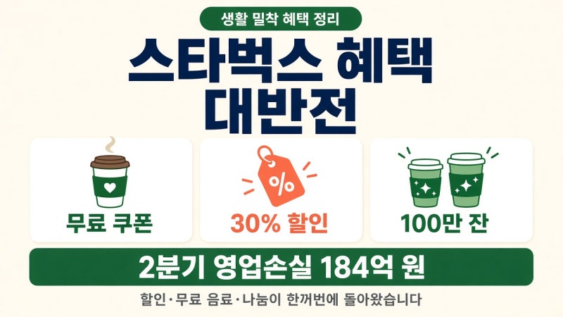 스타벅스 프로모션 대반전! 무료쿠폰과 30% 할인부터 100만잔 나눔까지 총정리