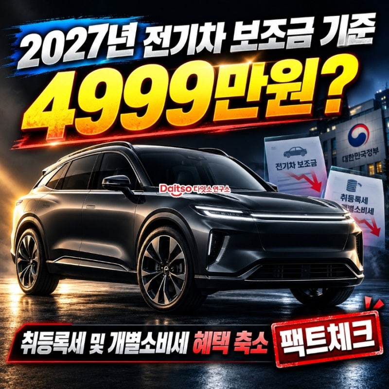 2027년 전기차 보조금 기준 4999만원? 취등록세 및 개별소비세 혜택 축소 팩트체크