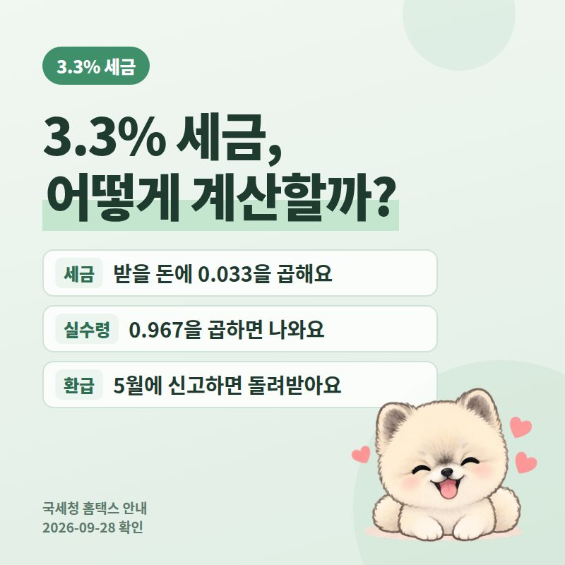 3.3% 세금 계산 2026, 프리랜서·알바 실수령액 구하는 법과 5월 종합소득세 환급 확인 순서