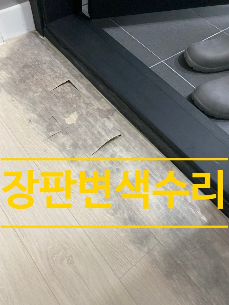 화장실 앞 장판 변색, 곰팡이 얼룩 전체 교체 없이 부분보수 했습니다