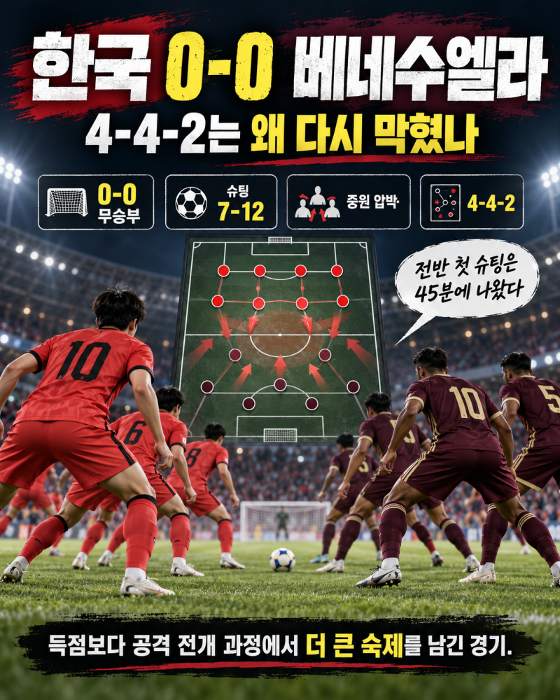 한국 베네수엘라 0-0 무승부, 모레노 4-4-2가 막힌 이유