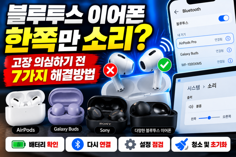블루투스 이어폰 한쪽만 소리 날 때? 고장 의심하기 전 7가지 해결방법