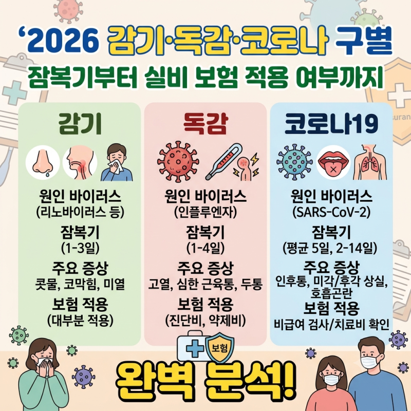 2026 감기·독감·코로나 구별 / 잠복기부터 실비 보험 적용 여부까지