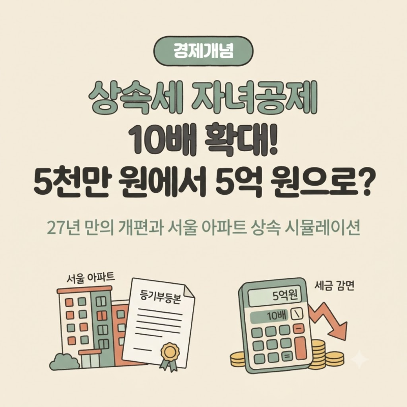 상속세 자녀공제 5천만 원에서 5억 원으로 10배 확대? 10월 정기국회 세법 개정 쟁점과 절세 가....