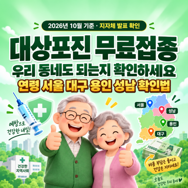 ⭐대상포진 무료 예방접종 연령, "지역마다 다릅니다" 서울 대구 용인시 성남시 2026 확인법