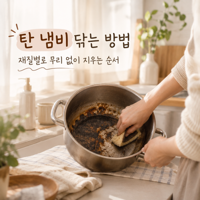 탄 냄비 닦는 방법, 재질별로 무리 없이 지우는 순서
