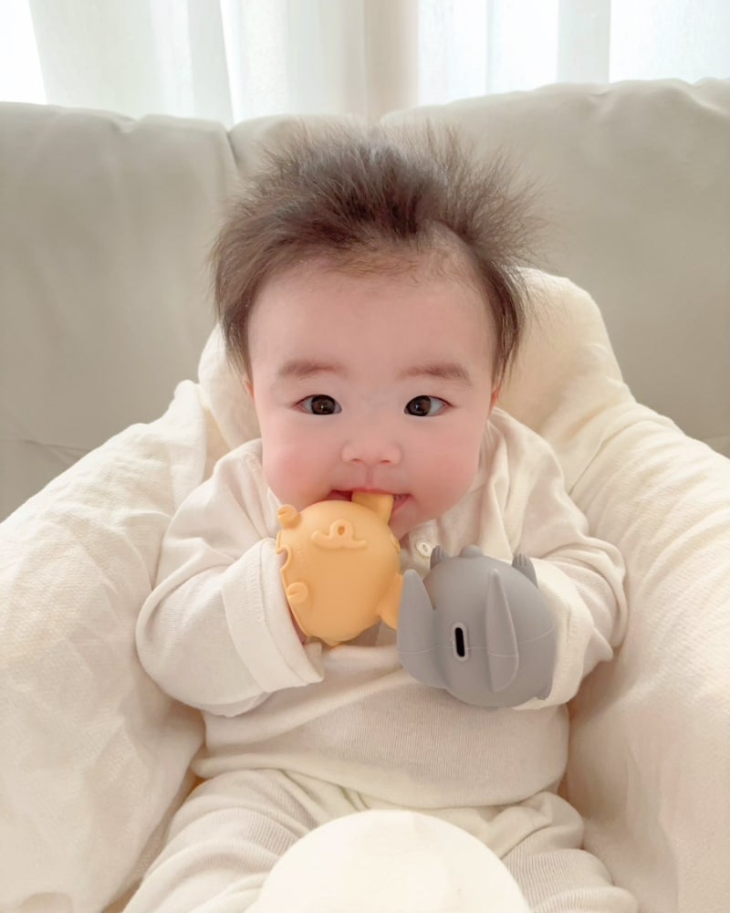 4개월 아기 치발기 후기, 꼬꼬노리 쿠비 딸랑이와 열탕소독