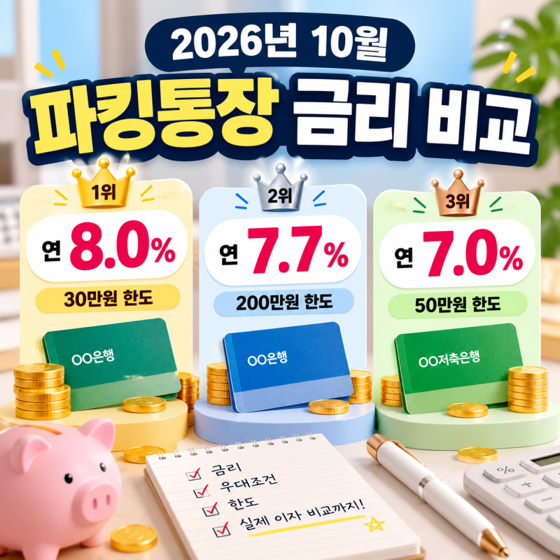 2026년 10월 파킹통장 금리 비교, 연 8%·7.7% 실제 이자는 얼마?
