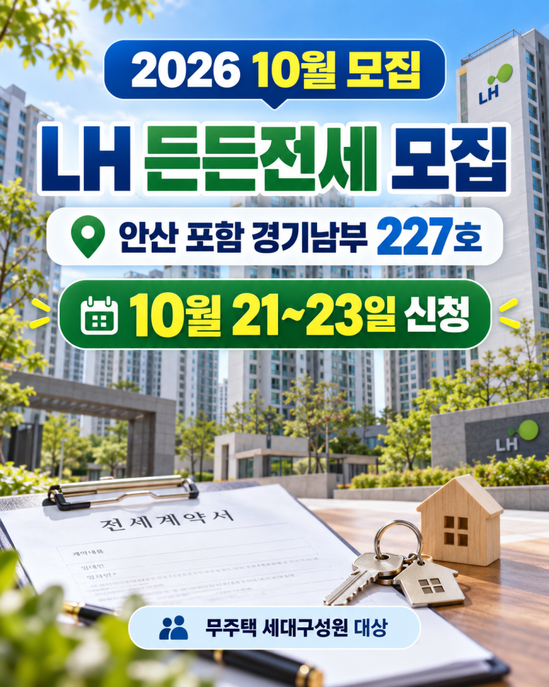 10월 LH 든든전세 모집, 안산 포함 경기남부 227호 신청조건·일정