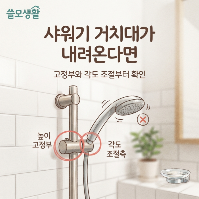 샤워기 거치대가 자꾸 내려온다면 고정부와 각도 조절부터 확인하세요