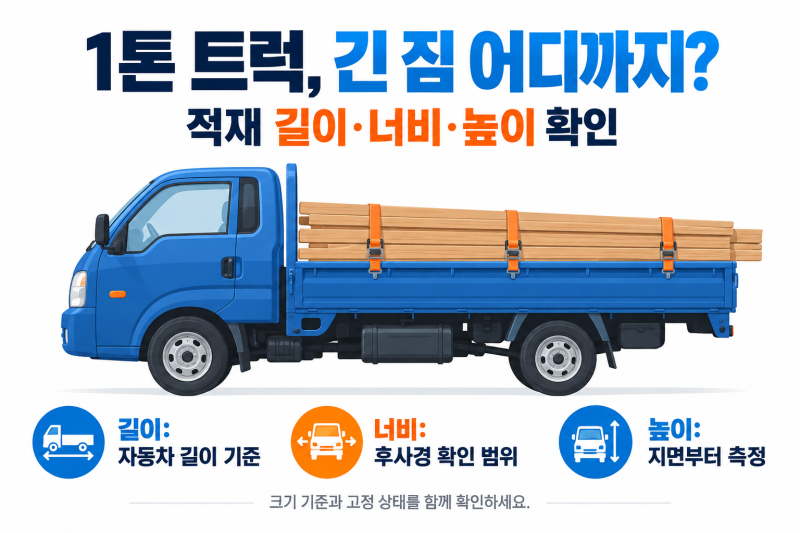 1톤 트럭에 긴 짐을 실으면 어디까지 허용될까? 적재 길이·너비·높이 기준