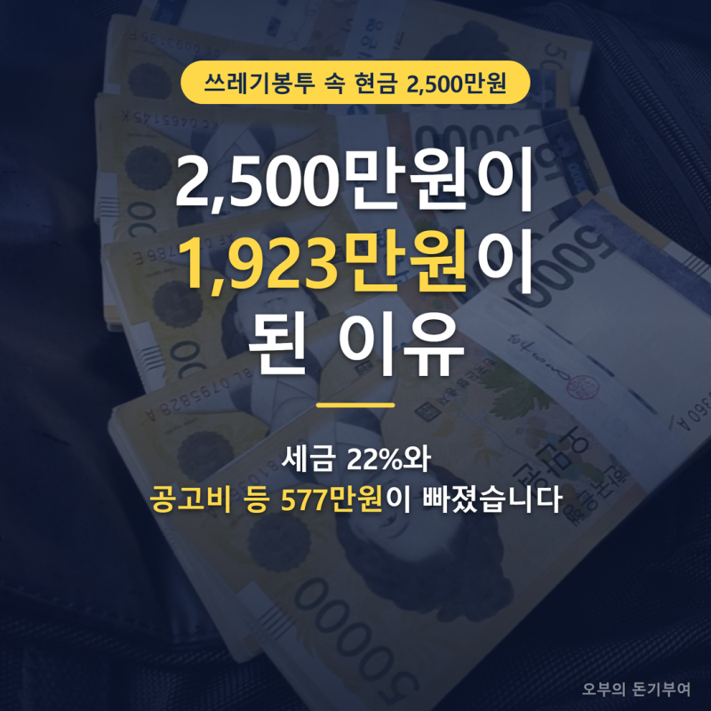 쓰레기봉투 2500만원 주인 안 나타나 발견자에게, 그런데 받은 돈은 왜 1,923만원일까
