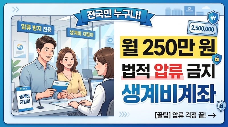 [생계비계좌 신청기준 총정리] 압류 걱정 없는 250만원 한도 전용통장 개설 방법