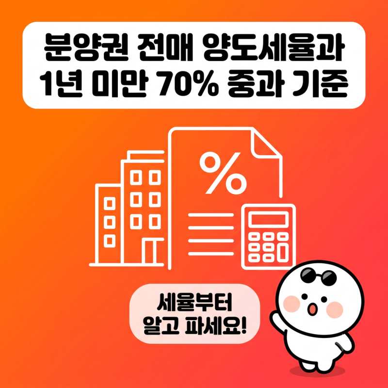 분양권 전매 양도세 신고방법, 1년 미만 70%와 1년이상 2년미만 60% 세율 적용 기준 및 손피거래....