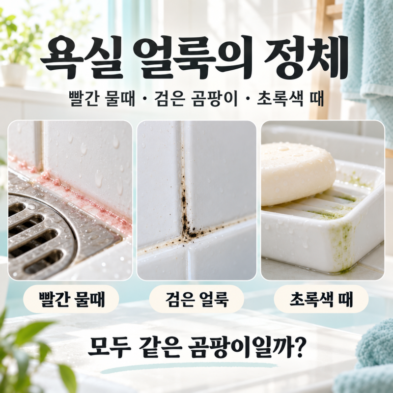 욕실 빨간 물때·검은 곰팡이·초록색 때, 색깔마다 정체가 다를까?