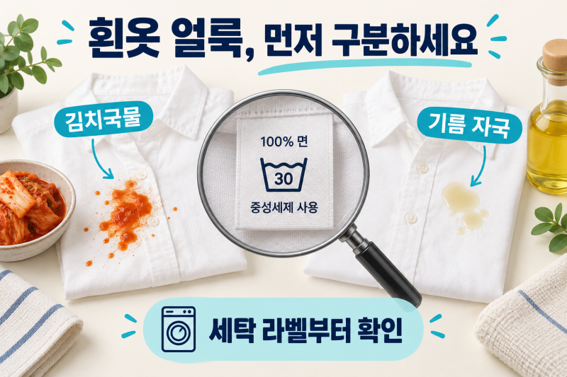 흰옷 김치국물·기름 얼룩 지우는 법, 오염별 세탁 순서