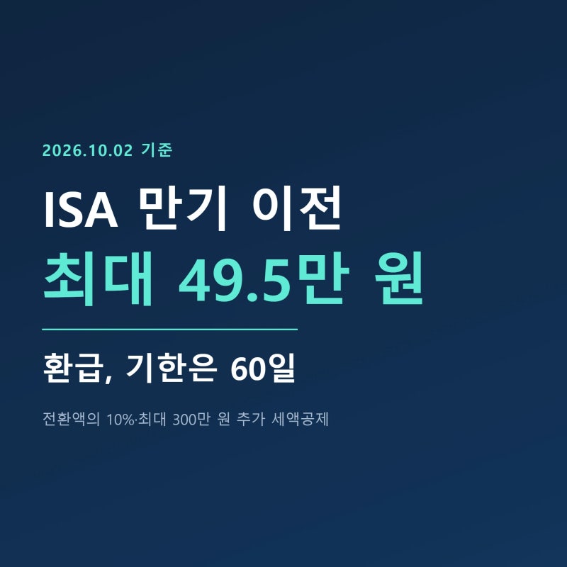 ISA 만기 연금계좌 이전 세액공제 금액표·60일 기한