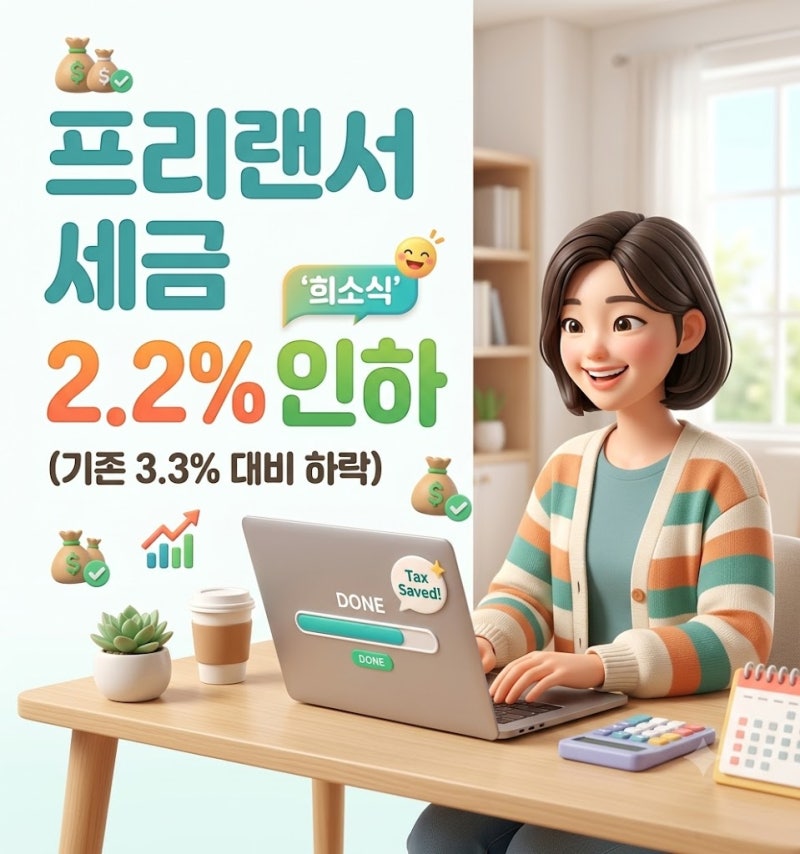 프리랜서 세금 3.3% → 2.2% 인하｜적용 시기와 실수령액 변화 총정리