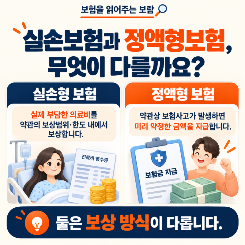 실손보험과 정액형보험 차이｜병원비 냈다고 보험금이 똑같이 나오는 건 아닙니다