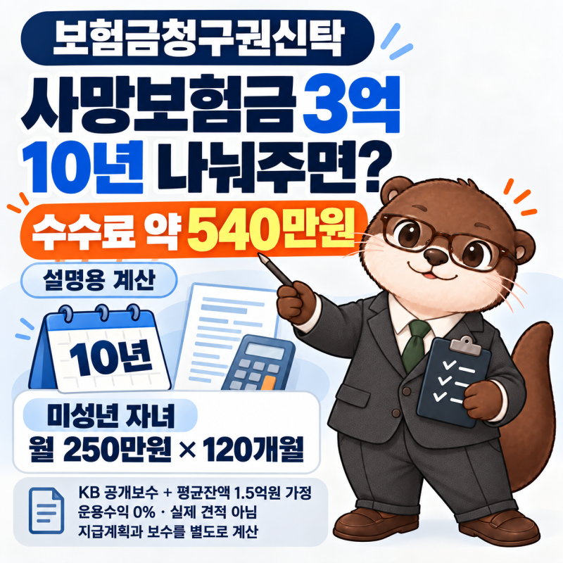 보험금청구권신탁, 사망보험금 3억을 자녀에게 10년 나눠주면 수수료 얼마일까?