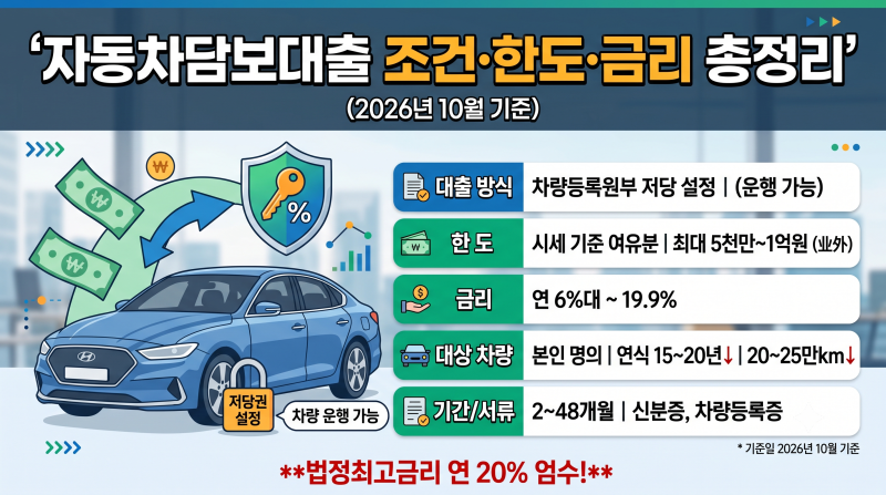 자동차담보대출 조건 한도 금리 총정리