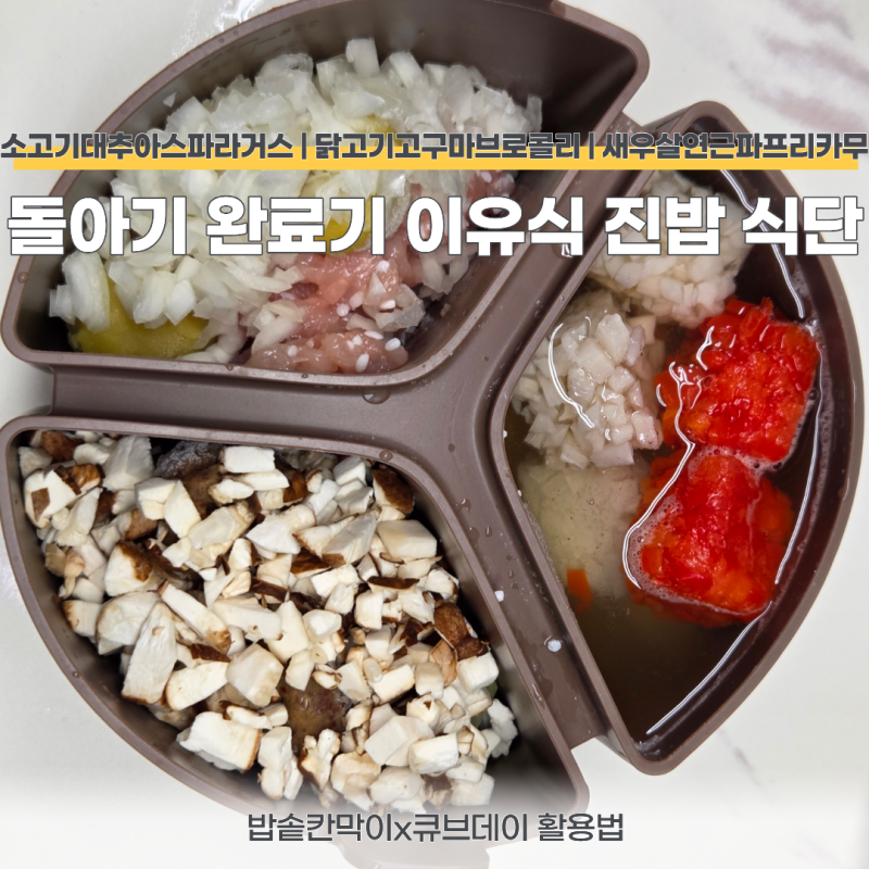 12개월 돌아기 완료기 이유식 진밥 식단 | 소고기 대추아스파라거스 | 닭고기 고구마브로콜....