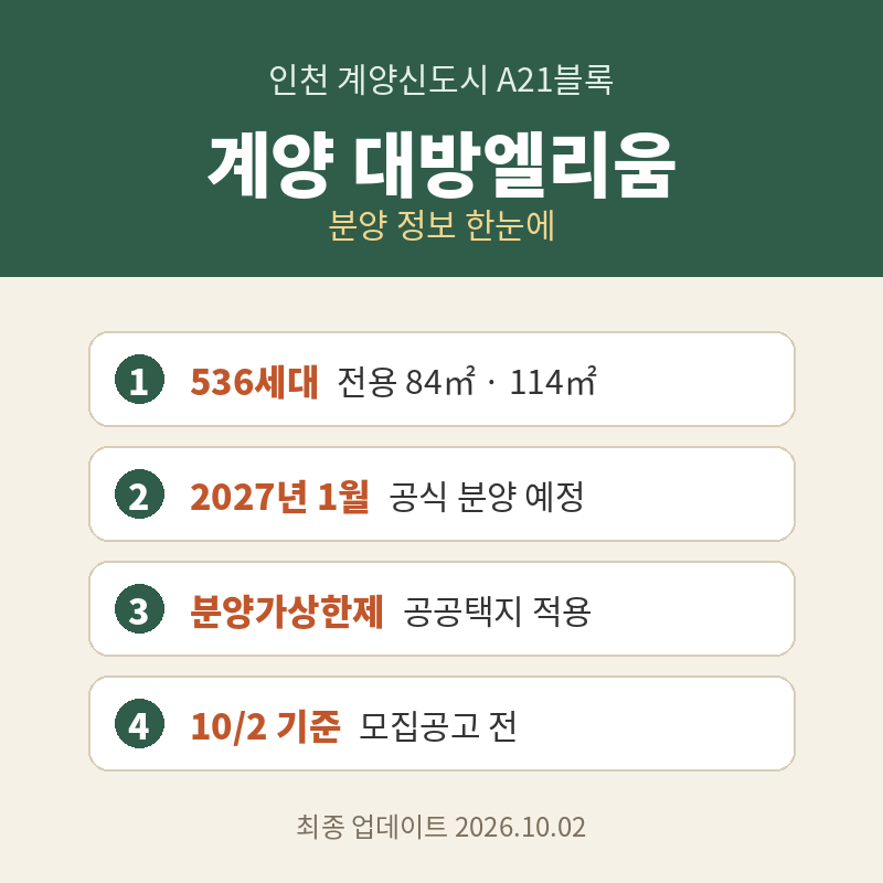 인천 계양 테크노밸리 대방엘리움 분양 예정 정리 · 분양가상한제 적용