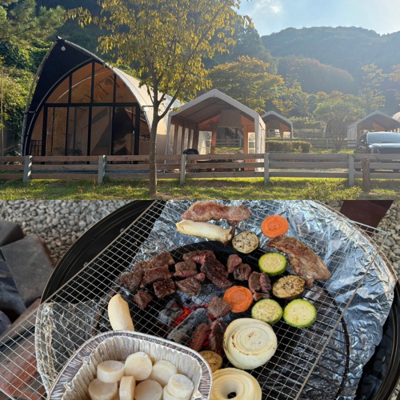 충남 천안 캠핑장비 없이 바베큐, 불멍 즐기기 좋은 신축 글램핑장 '몽키캠핑장' 당일글램핑 ....