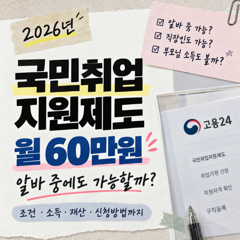 2026 국민취업지원제도 총정리｜알바 중에도 가능? 월 60만원 조건·소득·재산｜공식안내 링....