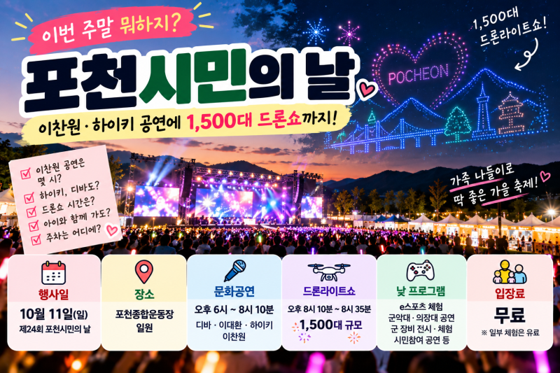[이번 주말 뭐하지?] 포천시민의 날｜이찬원·하이키 공연에 1,500대 드론쇼까지