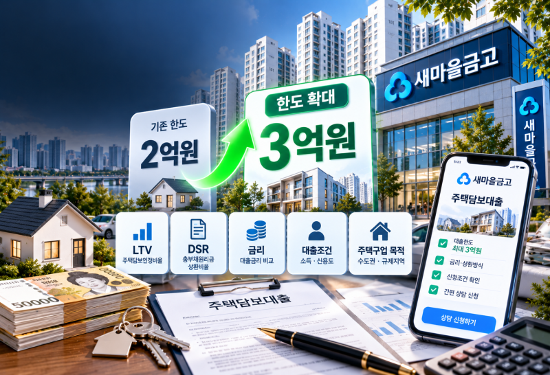 새마을금고 주택담보대출 3억으로 확대｜주담대 한도·조건·LTV·DSR 총정리