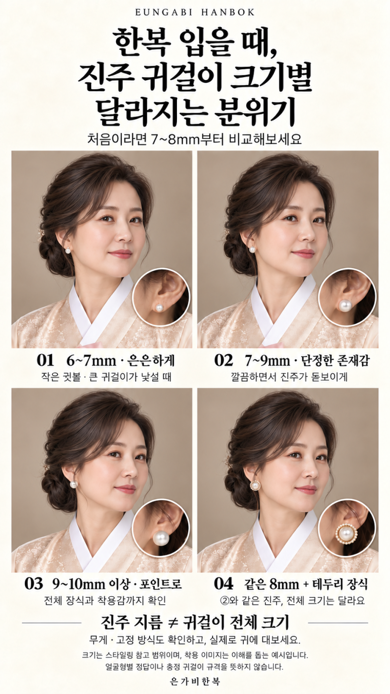 구미한복대여, 혼주한복에 어떤 진주 귀걸이가 어울릴까요?｜얼굴형별 선택법