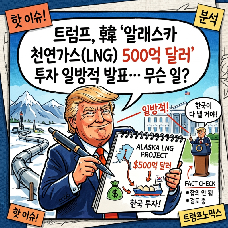트럼프, 韓 '알래스카 천연가스(LNG) 500억 달러' 투자 일방적 발표… 무슨 일?