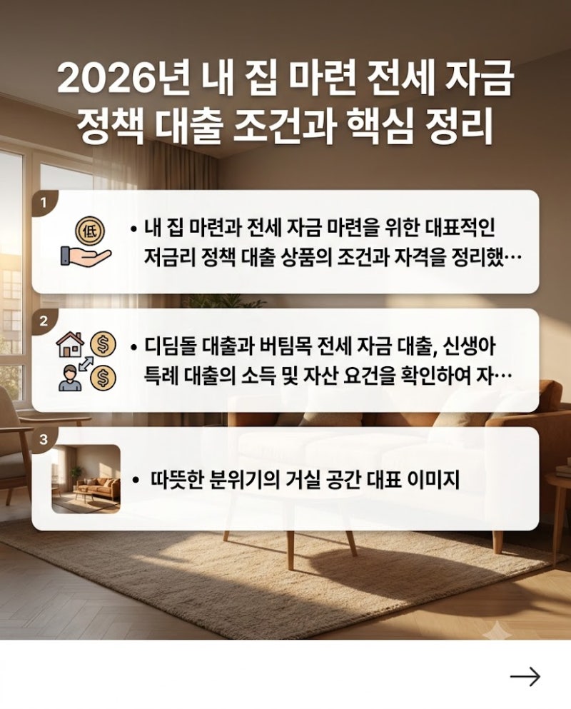 2026년 내 집 마련 전세 자금 정책 대출 조건과 핵심 정리