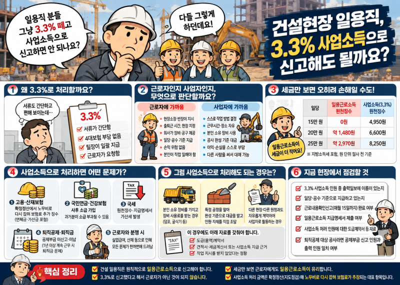 일용직 근로자, 사업소득 3.3%로 신고해도 될까요?