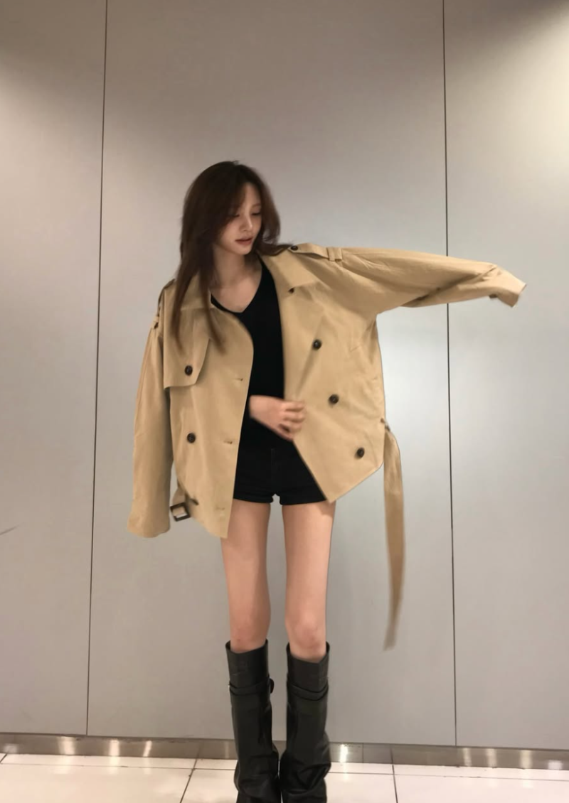숏트렌치코트 10만원대 리즈 트렌치코트 블랙업 필롯 더블버튼 트렌치자켓
