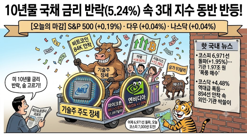 [1002 미국 증시 마감] : "10년물 국채 금리 반락(5.24%) 속 3대 지수 동반 반등!"