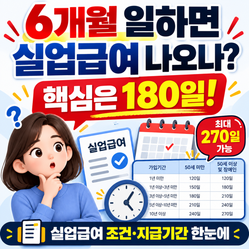 6개월 일하면 실업급여? ‘180일’ 착각하면 못 받습니다 2026 실업급여 조건 정리