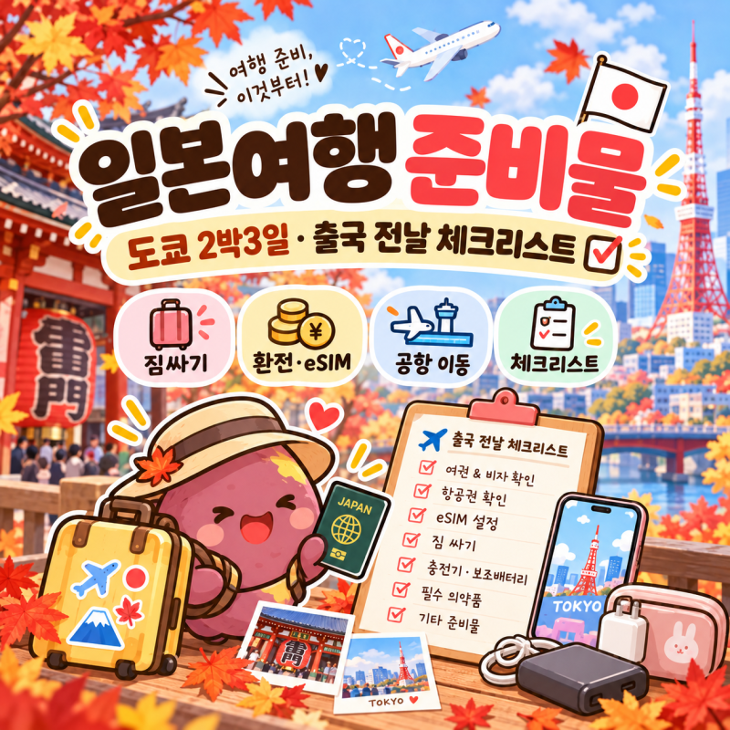 일본여행 준비물 체크리스트｜도쿄 2박3일 출국 전날 마지막 준비