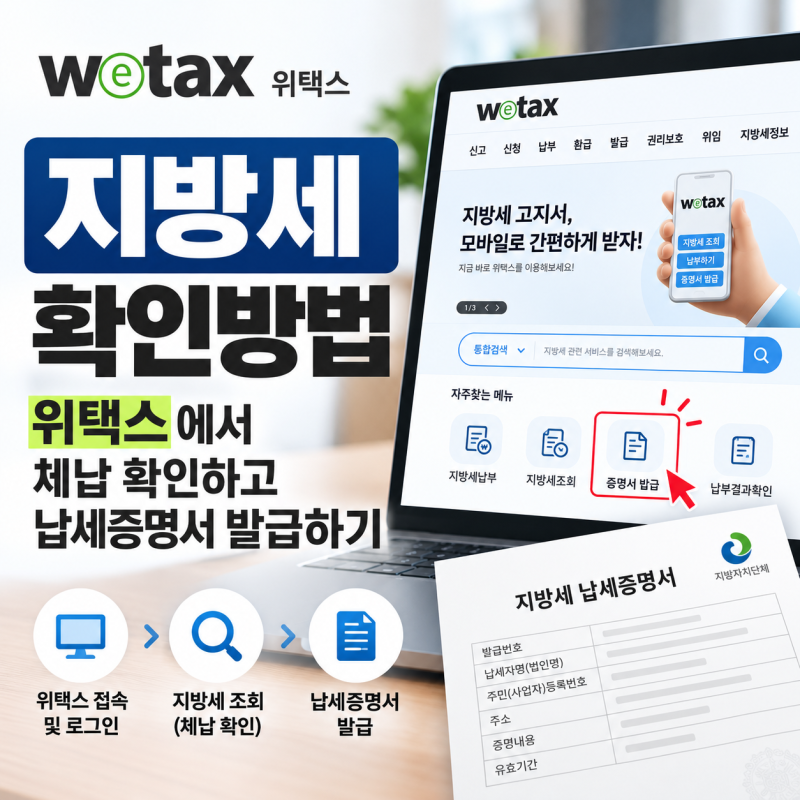 지방세 확인방법, 위택스에서 체납 여부 확인하고 납세증명서 발급하기