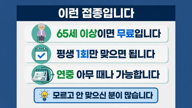 폐렴구균 예방접종 (65세 이상 무료 | 평생 1회면 끝 | 연중 아무 때나)