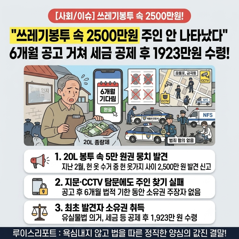 [사회/생활] "쓰레기봉투 속 2500만원 주인 안 나타났다" 헌옷 수거하던 최초 발견자 손으로…6....